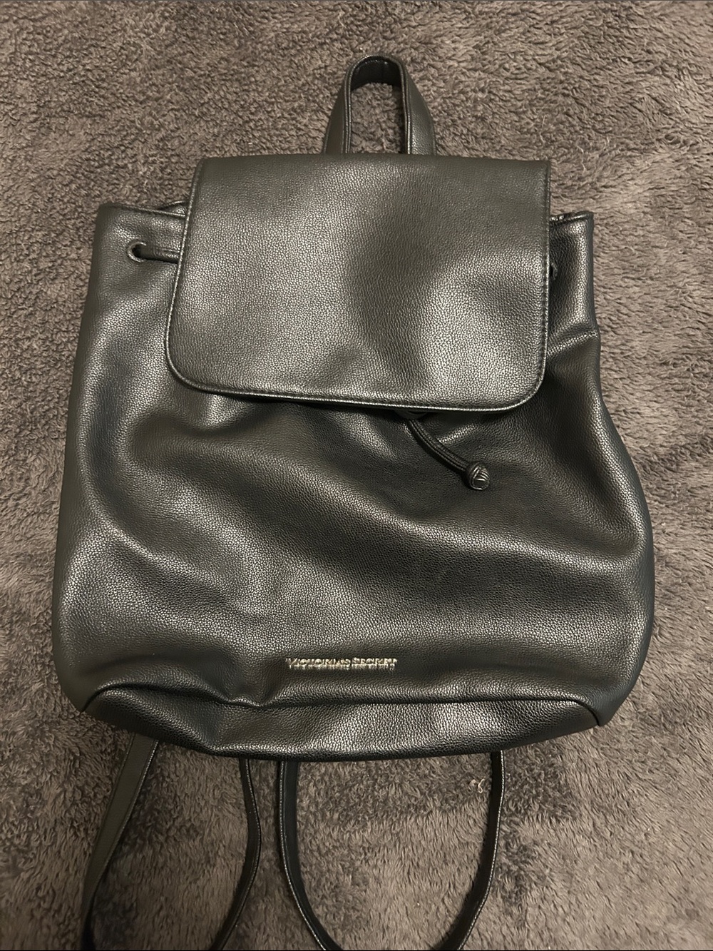 Victoria's Secret Black Drawstring Flap Backpack